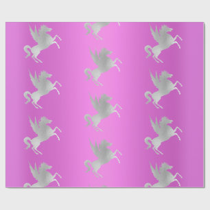 LILA SILVER UNICORN BIRTHDAY BRÖLLOP WRAP PRESENTPAPPER