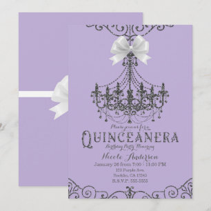 Lila & Silver Vit Båge Quinceañera 15 15-årsfirand Inbjudningar