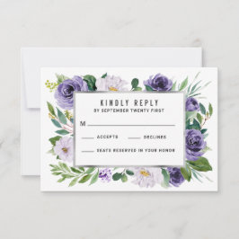 Lila Silver Watercolor Blommigt Bröllop OSA Cards