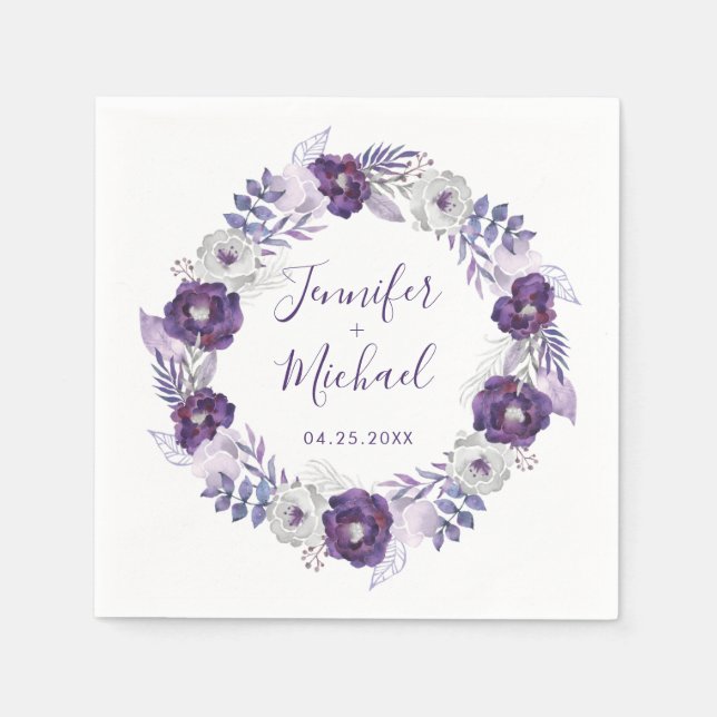 Lila & Silver Watercolor Blommigt Wandeans Pappersservett (Framsidan)