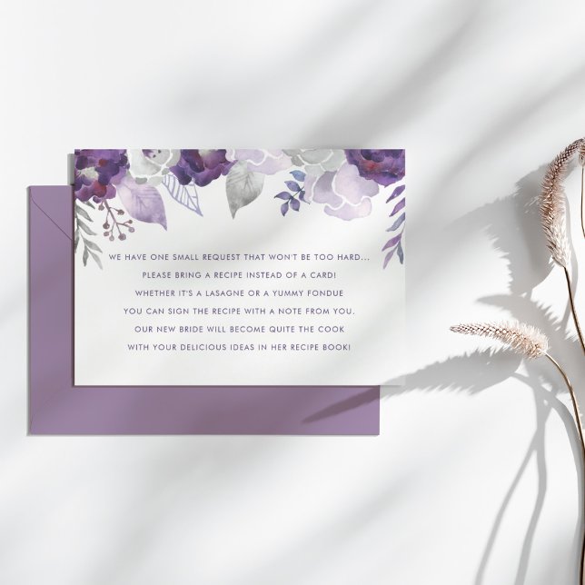 Lila & Silver Watercolor Bröllop Receptkort (Purple & Silver Watercolor Wedding Recipe Card)