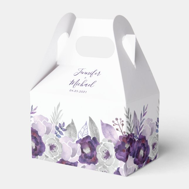 Lila & Silver Watercolor Wedor Favor Box Presentaskar (Framsidan Sidan)