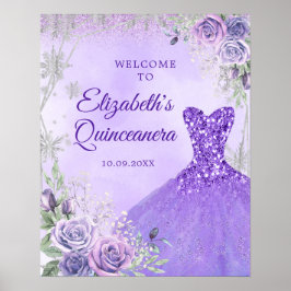 Lila Silver Winter Blommigt Quinceañera Välkommen Poster