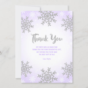 Lila Silver Winter ONEderland Birthday Tack Kort