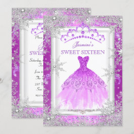 Lila Silver Winter Wonderland Sweet 16 Inbjudningar