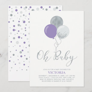 Lila & Silverballonger Oh Baby Flick Baby Shower Inbjudningar