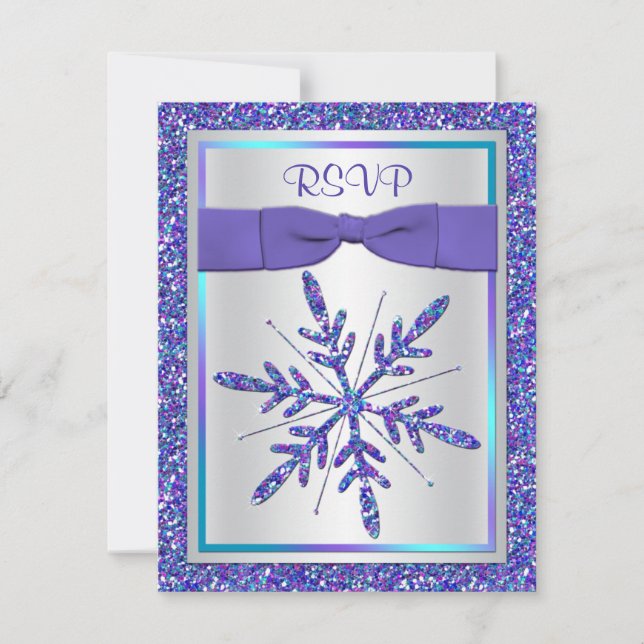 Lila, Silverglitter Snöflinga RSVP-kort OSA Kort (Framsida)