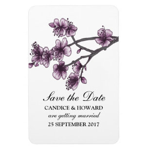 Lila Simple Cherry Blommars Spara datum Magnet