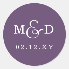 Lila Simple Modern Monogram Bröllop Runt Klistermärke