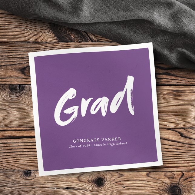 Lila Simple Modern Push Script Grad Party Pappersservett (Purple Simple Modern Brush Script Grad Party Napkins)