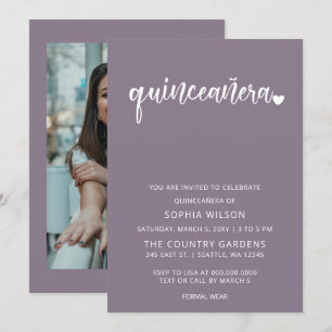Lila Simple Script Quinceanera Photo Inbjudningar