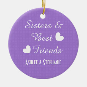 Lila Sisters och Best Friends 2 Hearts A08A Julgransprydnad Keramik