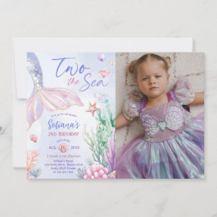 Lila sjöjungfru 2-års födelsedag till havet Foto Inbjudningar
