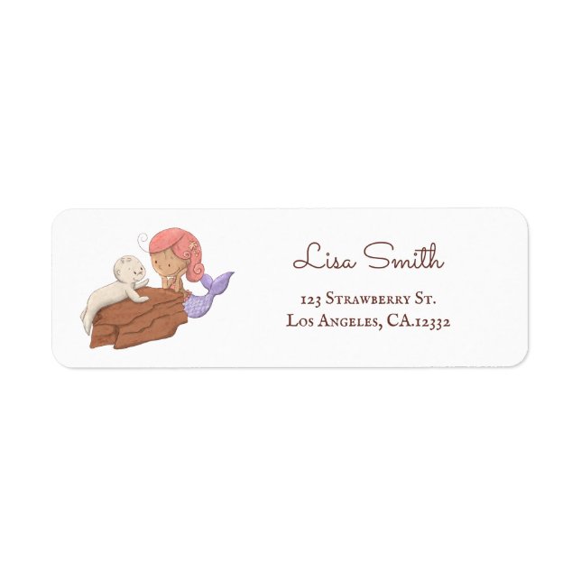 Lila sjöjungfru baby-säl returadress etikett (Framsidan)