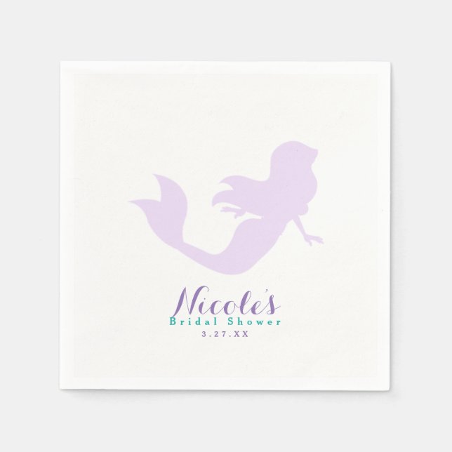 Lila Sjöjungfru Beach Bling Födelsedagsfest Anpass Pappersservett (Framsidan)