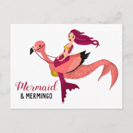 Lila Sjöjungfru & Cute Rosa Flamingo BFF Mermingo Vykort