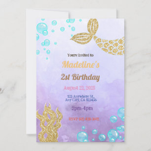 Lila Sjöjungfru Fantasy Birthday-inbjudan Inbjudningar