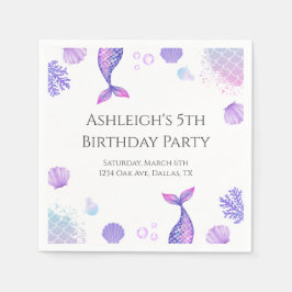 Lila Sjöjungfru Födelsedagsfest Pappersservett