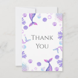 Lila Sjöjungfru Födelsedagsfest Tack Kort