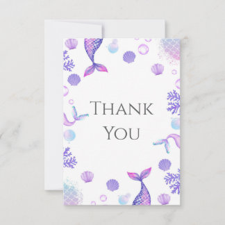 Lila Sjöjungfru Födelsedagsfest Tack Kort