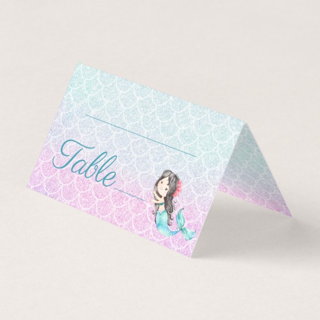 Lila Sjöjungfru Girl's Baby Shower Bordsnummer Kort (Framsida)