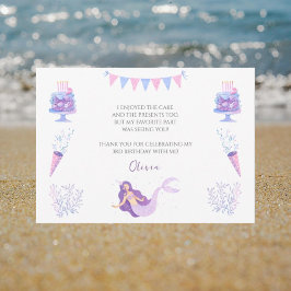 Lila Sjöjungfru Girls födelsedagstack för ditt kor Tack Kort