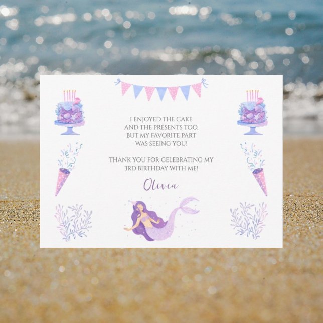 Lila Sjöjungfru Girls födelsedagstack för ditt kor Tack Kort (Skapare uppladdad)