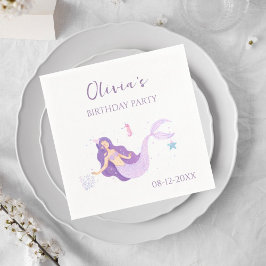 Lila Sjöjungfru Girls Personlig Birthday Napkins Pappersservett