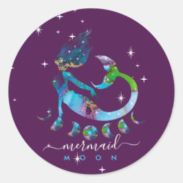 Lila sjöjungfru mån spirituell zodiak runt klistermärke
