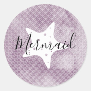 Lila Sjöjungfru med Starfish Birthday Stickers Runt Klistermärke