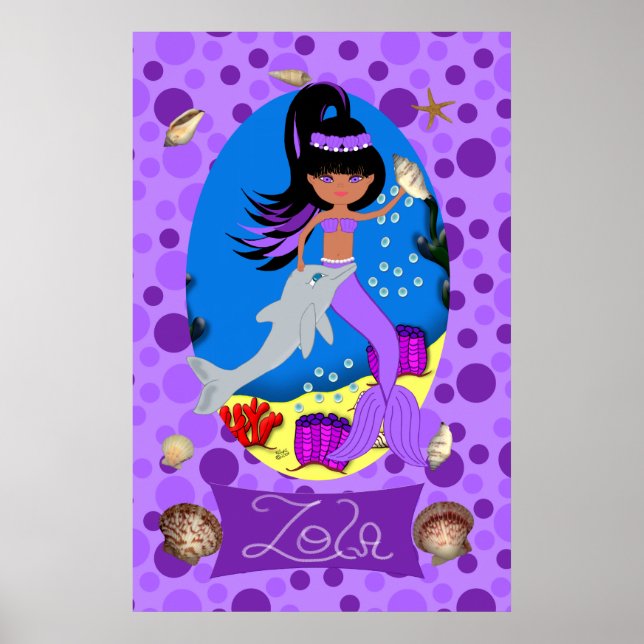 Lila Sjöjungfru och delfinutskrift Poster (Framsidan)