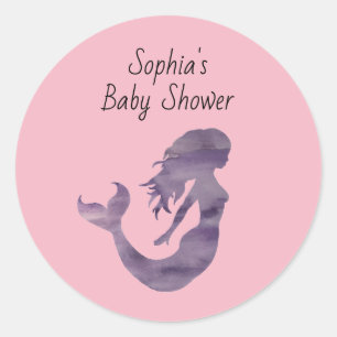 Lila Sjöjungfru Paeing Baby Shower Personlig Runt Klistermärke