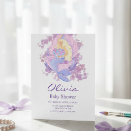 Lila sjöjungfru prinsessa baby shower inbjudan