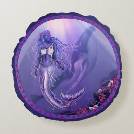 Lila sjöjungfru runda kuddar vid havets