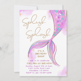 Lila Sjöjungfru Splish Stänk Girl Birthday Inbjudningar