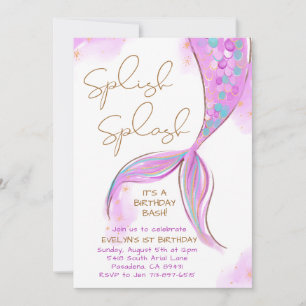 Lila Sjöjungfru Splish Stänk Girl Birthday Inbjudningar