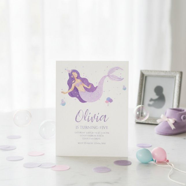 Lila sjöjungfru under havet Baby Shower  Inbjudningar (Skapare uppladdad)