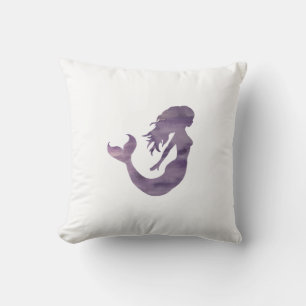 Lila Sjöjungfru Vattenfärg - Beach Life - Pillow Kudde