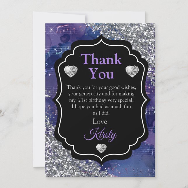 Lila sjöjungfrubrev Silverglitter Tack Kort (Framsida)