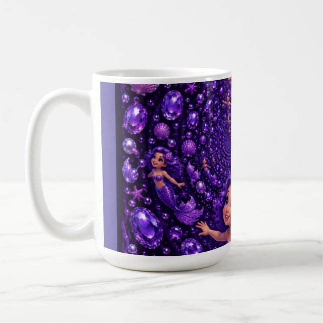 Lila sjöjungfrugem spiral fantasikonst kaffemugg (Vänster)
