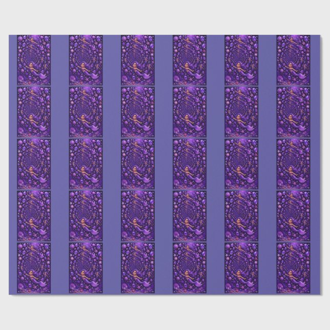 Lila sjöjungfrugem spiral fantasikonst presentpapper (Platt)