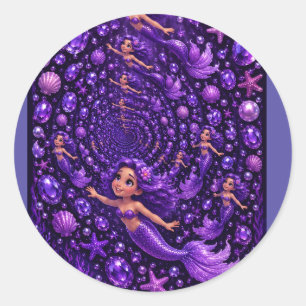 Lila sjöjungfrugem spiral fantasikonst runt klistermärke