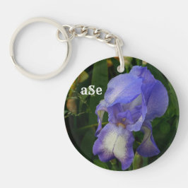 Lila skägglilja blommonogram akrylnyckelring