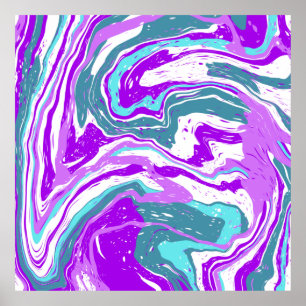 Lila, skalning, turkos Marble Fluid Art Poster