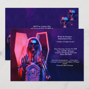 Lila Skeleton Coffin Halloween fest Inbjudningar