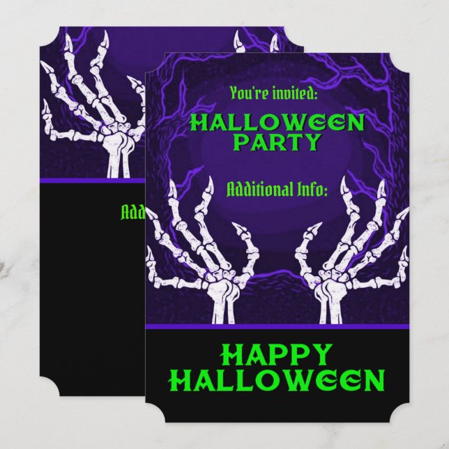 Lila Skeleton Händer Inbjudningar (Fram/baksida)