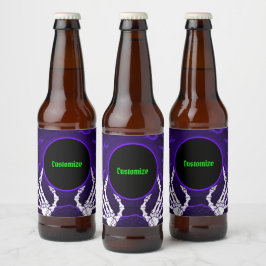 Lila Skeleton Händer Ölflaska Etikett