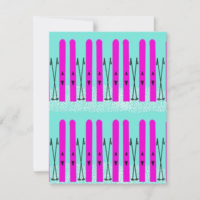 Lila skidor på blått anteckningskort (Framsida)