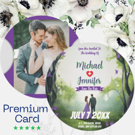 Lila Skog Bröllop Anpassad Foto Spara Datum Spara Datumet