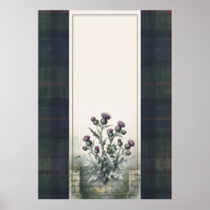 Lila skotsk tistel grön tartan affisch